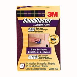 3M SandBlaster 20908-100 Sanding Sponge, 3-3/4 in L, 2-5/8 in W, 100 Grit, Medium, Aluminum Oxide Abrasive 