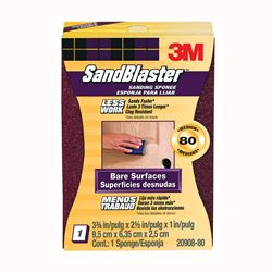3M SandBlaster 20908-80 Sanding Sponge, 3-3/4 in L, 2-5/8 in W, 80 Grit, Medium, Aluminum Oxide Abrasive 