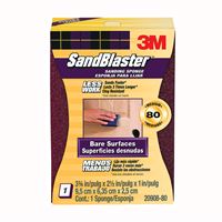 3M SandBlaster 20908-80 Sanding Sponge, 3-3/4 in L, 2-5/8 in W, 80 Grit, Medium, Aluminum Oxide Abrasive 