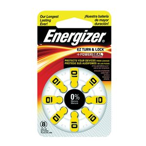 Energizer 10 AZ10DP-8 Hearing Aid Battery, 1.4 V Battery, 89 mAh, Zinc-Air