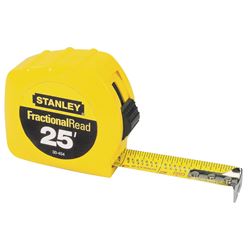 Stanley 30-454 Measuring Tape, 25 ft L Blade, 1 in W Blade, Steel Blade, ABS Case, Yellow Case 