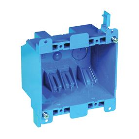 Carlon B225R-UPC Outlet Box, 2 -Gang, PVC, Blue, Clamp Mounting