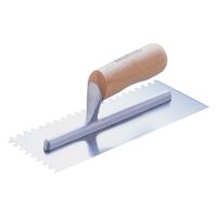Vulcan 16110 Trowel, 1/4 x 1/4 in, 4-1/2 in W Blade, Notched Blade, HCS Blade, Hard Wood Handle, Camel Back Handle, 11 in OAL, Silver 