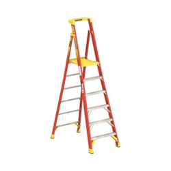 WERNER PD6206 Ladder, 6 ft Max Standing H, 300 lb, Type IA Duty Rating, 6-Rung, 3 in D Step, Fiberglass, Yellow 