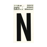 Hy-Ko RV-25/N Reflective Letter, Character: N, 2 in H Character, Black Character, Silver Background, Vinyl, Pack of 10 