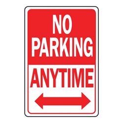 Hy-Ko HW-1 Parking Sign, Rectangular, NO PARKING ANYTIME, Red/White Legend, Red/White Background, Aluminum 