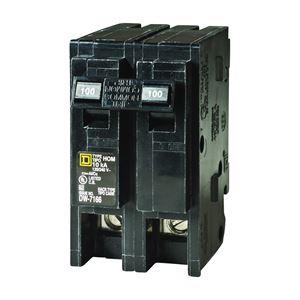 Square D Homeline HOM2100CP Circuit Breaker, Mini, 100 A, 2 -Pole, 120/240 V, Fixed Trip, Plug Mounting, Black
