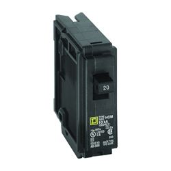 Square D Homeline HOM120CP Circuit Breaker, Mini, 20 A, 1 -Pole, 120 V, Fixed Trip, Plug Mounting, Black 