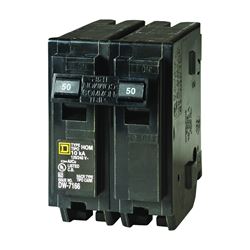 Square D Homeline HOM250CP Circuit Breaker, Mini, 50 A, 2 -Pole, 120/240 V, Fixed Trip, Plug Mounting, Black 