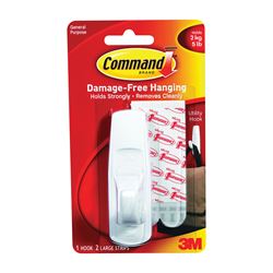 Command 17003CS Clip Strip, 0.46 in Thick, Plastic Backing, White, 5 lb, Pack of 12 