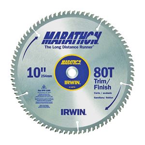 Irwin Marathon 14076 Table Saw Blade, 10 in Dia, 5/8 in Arbor, 80-Teeth, Carbide Cutting Edge
