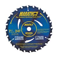 Irwin Marathon 24130 Circular Saw Blade, 7-1/4 in Dia, 5/8 in Arbor, 24-Teeth, Carbide Cutting Edge, Pack of 10 