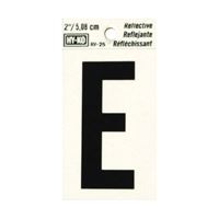 Hy-Ko RV-25/E Reflective Letter, Character: E, 2 in H Character, Black Character, Silver Background, Vinyl, Pack of 10 