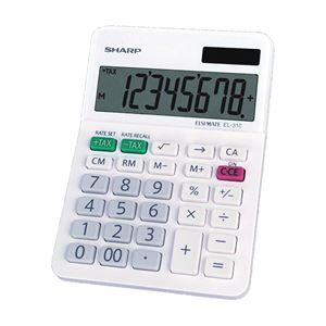 Sharp EL310WB Mini Desktop Calculator, Battery, 8 Display, LCD Display, White