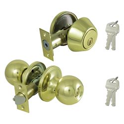ProSource B37B1-PS Deadbolt and Entry Lockset, Turnbutton Lock, Saturn Design, Polished Brass, 3 Grade, Brass, Pack of 2 