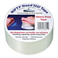 Nifty T3761RTL Hand Tear Tape, 55 yd L, 2 in W, Polypropylene Backing, Clear 