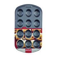 Goodcook 04031 Muffin Pan, Round Impressions, Steel, 12-Compartment, Dishwasher Safe: Yes, 18.3 in L, 11.8 in W 