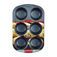 Goodcook 04033 Muffin Pan, Round Impressions, Steel, 6-Compartment, Dishwasher Safe: Yes, 16-1/2 in L, 10 in W 