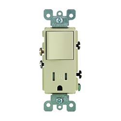 Decora 5625 S01-T5625-0IS Combination Switch/Receptacle, 1 -Pole, 15 A, 120 V Switch, 125 V Receptacle, Ivory 