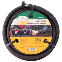 Landscapers Select HOSE-50-B-53L Soaker Hose, 50 ft L, Brass Male and Female Couplings, Rubber, Black 