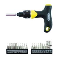 GENERAL 70211 Ratcheting Screwdriver with T-Handle, Multi-Bit Drive, 5-1/2 in OAL, Comfort-Grip Handle 