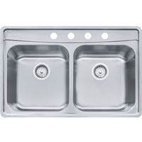 FRANKE Evolution Series EVDAS804-20 Kitchen Sink, 4-Faucet Hole, 22-1/2 in OAW, 33-1/2 in OAD, 8 in OAH, 2-Bowl 