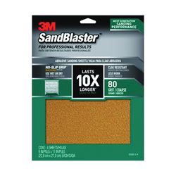 3M SandBlaster Series 20080-G-4 Sandpaper, 11 in L, 9 in W, 80 Grit, Coarse, Aluminum Oxide Abrasive 
