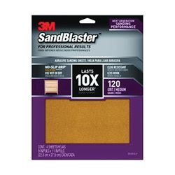3M SandBlaster Series 20120-G-4 Sandpaper, 11 in L, 9 in W, 120 Grit, Medium, Aluminum Oxide Abrasive 