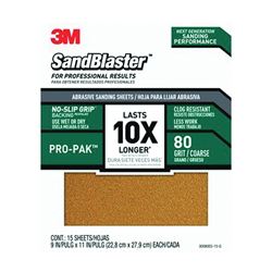 3M SandBlaster Series 30080ES-15-G Sandpaper, 11 in L, 9 in W, 80 Grit, Coarse, Aluminum Oxide Abrasive 