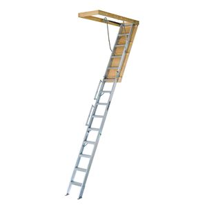 Louisville Everest Series AL228P Attic Ladder, 10 to 12 ft H Ceiling, 22-1/2 x 63 in Ceiling Opening, 13-Step, 350 lb