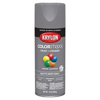 Krylon COLORmaxx K05550007 Spray Paint, Matte, Deep Gray, 12 oz, Aerosol Can 