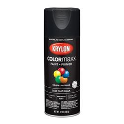 Krylon COLORmaxx K05578007 Spray Paint, Semi-Flat, Black, 12 oz, Aerosol Can 