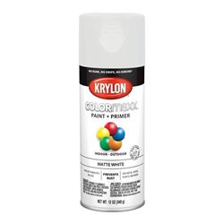 Krylon COLORmaxx K05591007 Spray Paint, Matte, White, 12 oz, Aerosol Can 