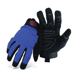 Boss 5205L Mechanic Gloves, Mens, L, Reinforced Thumb, Wrist Strap Cuff, Blue 