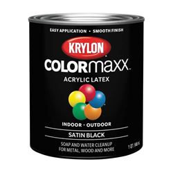 Krylon COLORmaxx K05626007 Exterior/Interior Paint, Satin, Black, 32 oz 