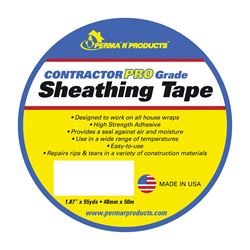 PERMA R PRODUCTS Contractor Pro Grade 18755 Sheathing Tape, 50 m L, 48 mm W, Polypropylene Backing, White 
