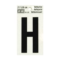Hy-Ko RV-25/H Reflective Letter, Character: H, 2 in H Character, Black Character, Silver Background, Vinyl, Pack of 10 