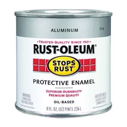 Rust-Oleum Stops Rust 7715730 Enamel Paint, Oil, Metallic, Aluminum, 0.5 pt, Can, 80 to 120 sq-ft/qt Coverage Area 