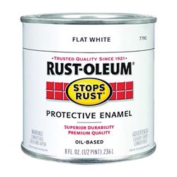 Rust-Oleum Stops Rust 7790730 Enamel Paint, Oil, Flat, White, 0.5 pt, Can, 50 to 110 sq-ft/qt Coverage Area 