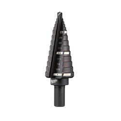 Milwaukee 48-89-9208 #8 Step Drill Bit, 1/2 to 1 in Dia, 3-17/64 in OAL, Straight Flute, 2-Flute, 3/8 in Dia Shank 