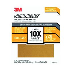 3M SandBlaster Series 30220ES-15-G Wet/Dry Abrasive Sandpaper, 11 in L, 9 in W, 220 Grit, Very Fine 