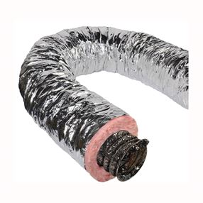 Master Flow F6IFD10X300 Insulated Flexible Duct, 10 in, 25 ft L, Fiberglass, Silver