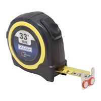 Vulcan 58-10X25-A Tape Measure, 33 ft L Blade, 1 in W Blade, Steel Blade, ABS Plastic Case, Yellow Case 