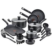 T-fal B207SK64 Cookware Set, Aluminum, Black, 20-Piece 