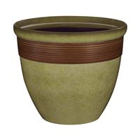 Landscapers Select PT-S015 Wave Planter, 15 in Dia, 12-1/2 in H, Round, Resin, Olive Green/Wood, Pack of 6 