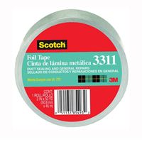 Scotch 3311-50A Foil Tape, 50 yd L, 2 in W, Aluminum Backing, Silver 