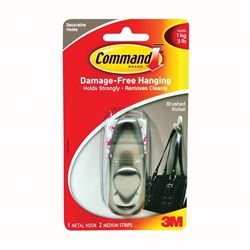 Command Forever Classic Series FC12-BN Decorative Hook, 3 lb, 1-Hook, Metal, Brushed Nickel 