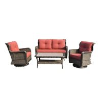 Seasonal Trends MS21001-1 Woodbury Deep Seating Set, Aluminum and All Weather Wicker, Orange/Red, Four-Piece 