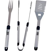 Omaha SHE94031L-B Barbecue Tool Set with Handle and Hanger, 1.9 mm Gauge, Stainless Steel Blade, Stainless Steel 