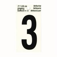 Hy-Ko RV-25/3 Reflective Sign, Character: 3, 2 in H Character, Black Character, Silver Background, Vinyl, Pack of 10 